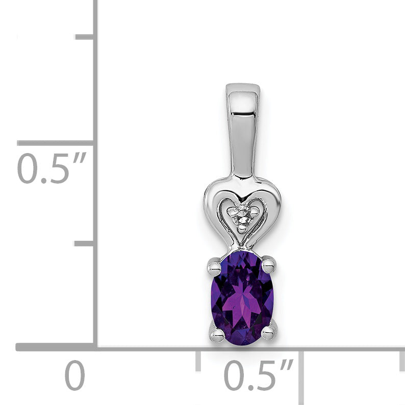 Sterling Silver Rhodium-Plated Amethyst & Diam. Pendant