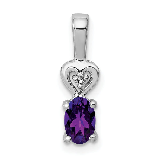 Sterling Silver Rhodium-Plated Amethyst & Diam. Pendant