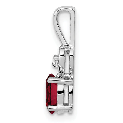 Sterling Silver Rhodium-Plated Created Ruby & Diam. Pendant