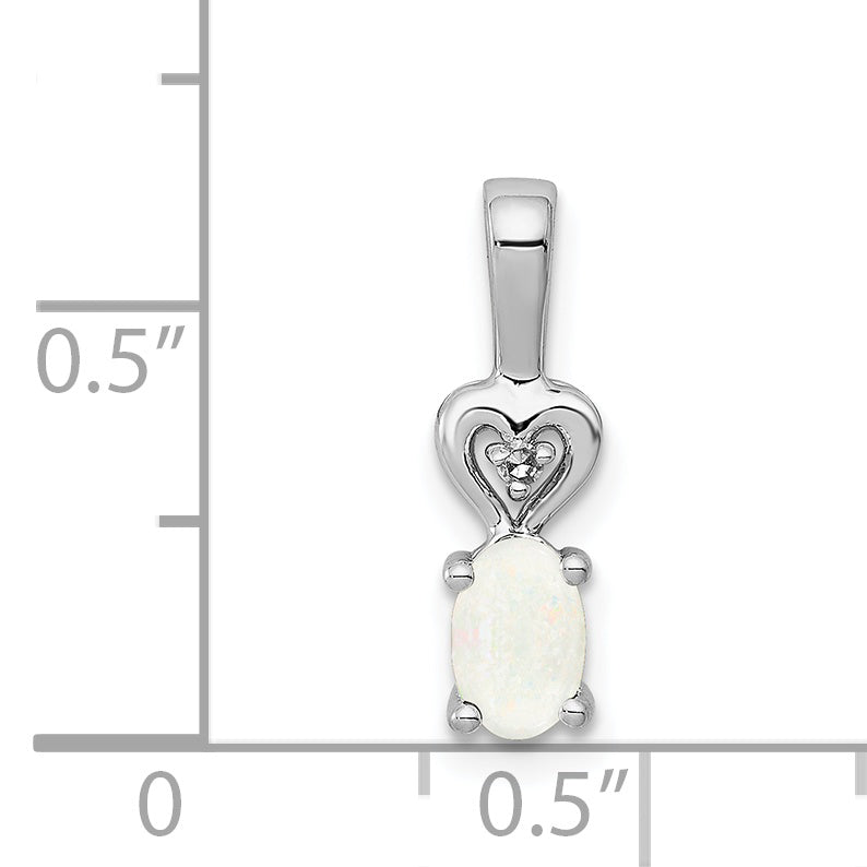 Sterling Silver Rhodium-Plated Created Opal & Diam. Pendant