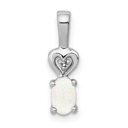 Sterling Silver Rhodium-Plated Created Opal & Diam. Pendant