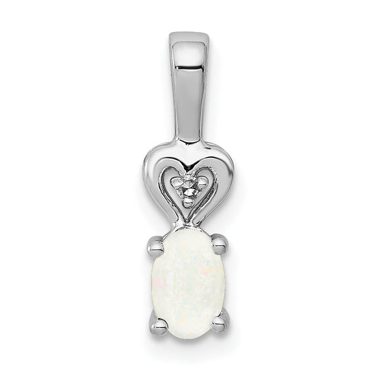 Sterling Silver Rhodium-Plated Created Opal & Diam. Pendant