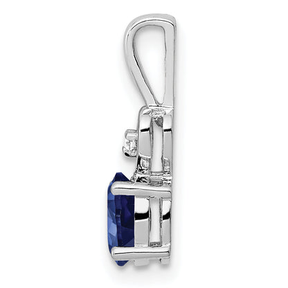 Sterling Silver Rhodium-Plated Created Sapphire & Diam. Pendant