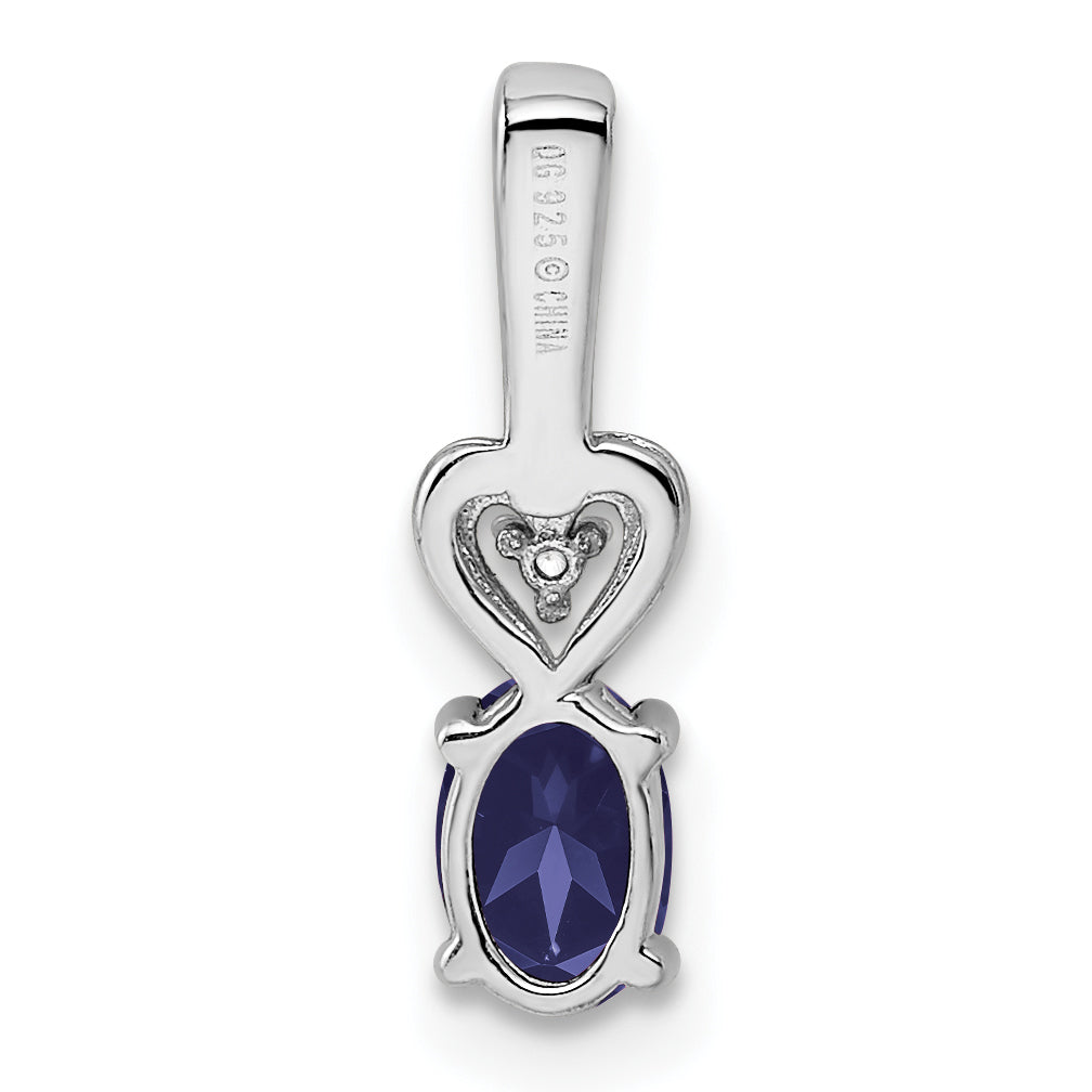 Sterling Silver Rhodium-Plated Created Sapphire & Diam. Pendant