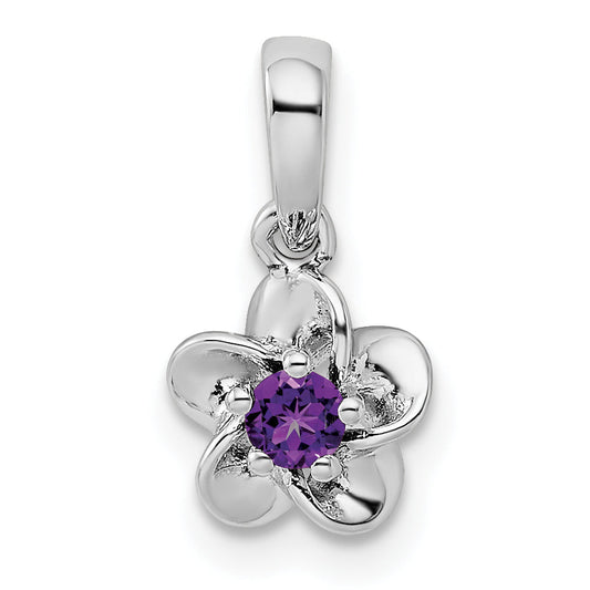 Sterling Silver Rhodium-Plated Floral Amethyst Pendant