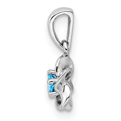 Sterling Silver Rhodium-Plated Floral Blue Topaz Pendant