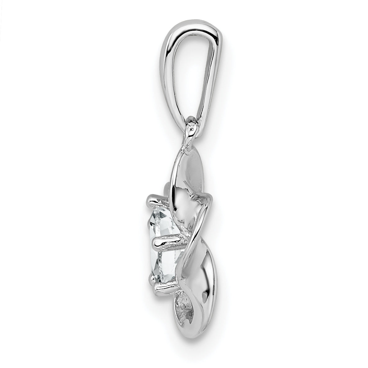 Sterling Silver Rhodium-Plated Floral White Topaz Pendant