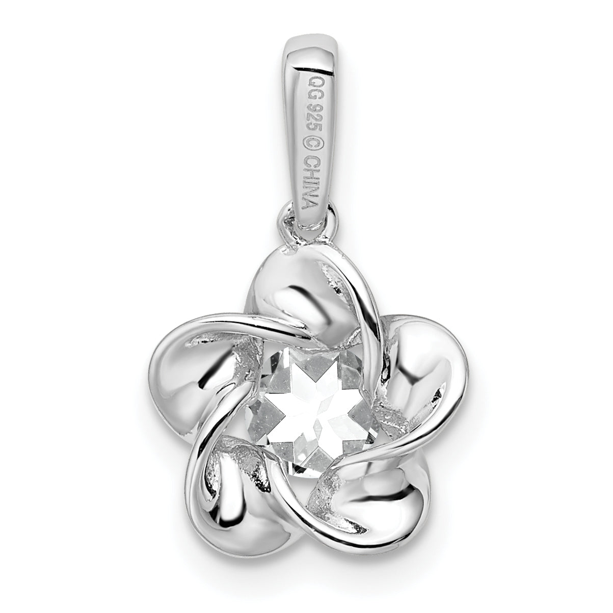 Sterling Silver Rhodium-Plated Floral White Topaz Pendant