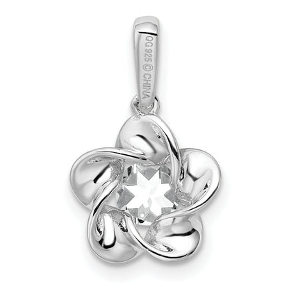 Sterling Silver Rhodium-Plated Floral White Topaz Pendant