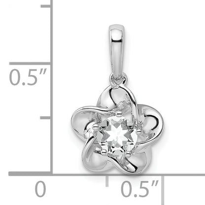 Sterling Silver Rhodium-Plated Floral White Topaz Pendant