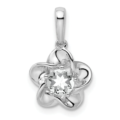 Sterling Silver Rhodium-Plated Floral White Topaz Pendant