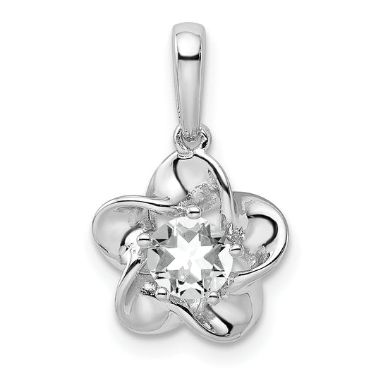 Sterling Silver Rhodium-Plated Floral White Topaz Pendant