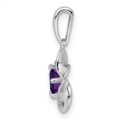 Sterling Silver Rhodium-Plated Floral Amethyst Pendant