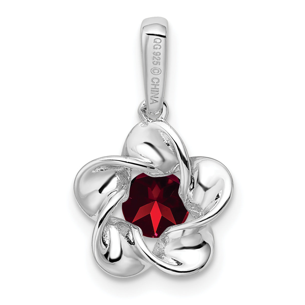Sterling Silver Rhodium-Plated Floral Created Ruby Pendant