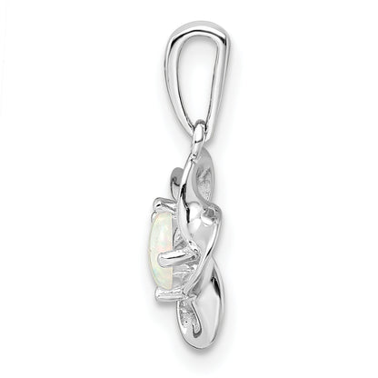 Sterling Silver Rhodium-Plated Floral Created Opal Pendant