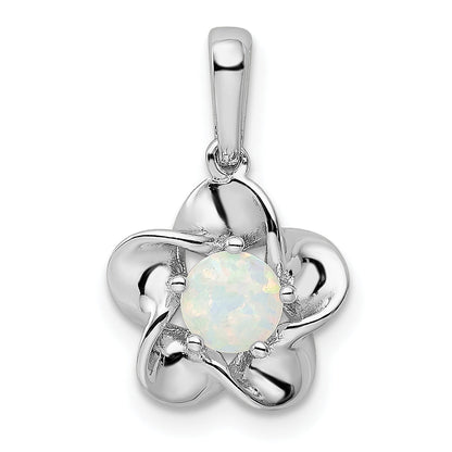 Sterling Silver Rhodium-Plated Floral Created Opal Pendant