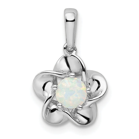 Sterling Silver Rhodium-Plated Floral Created Opal Pendant