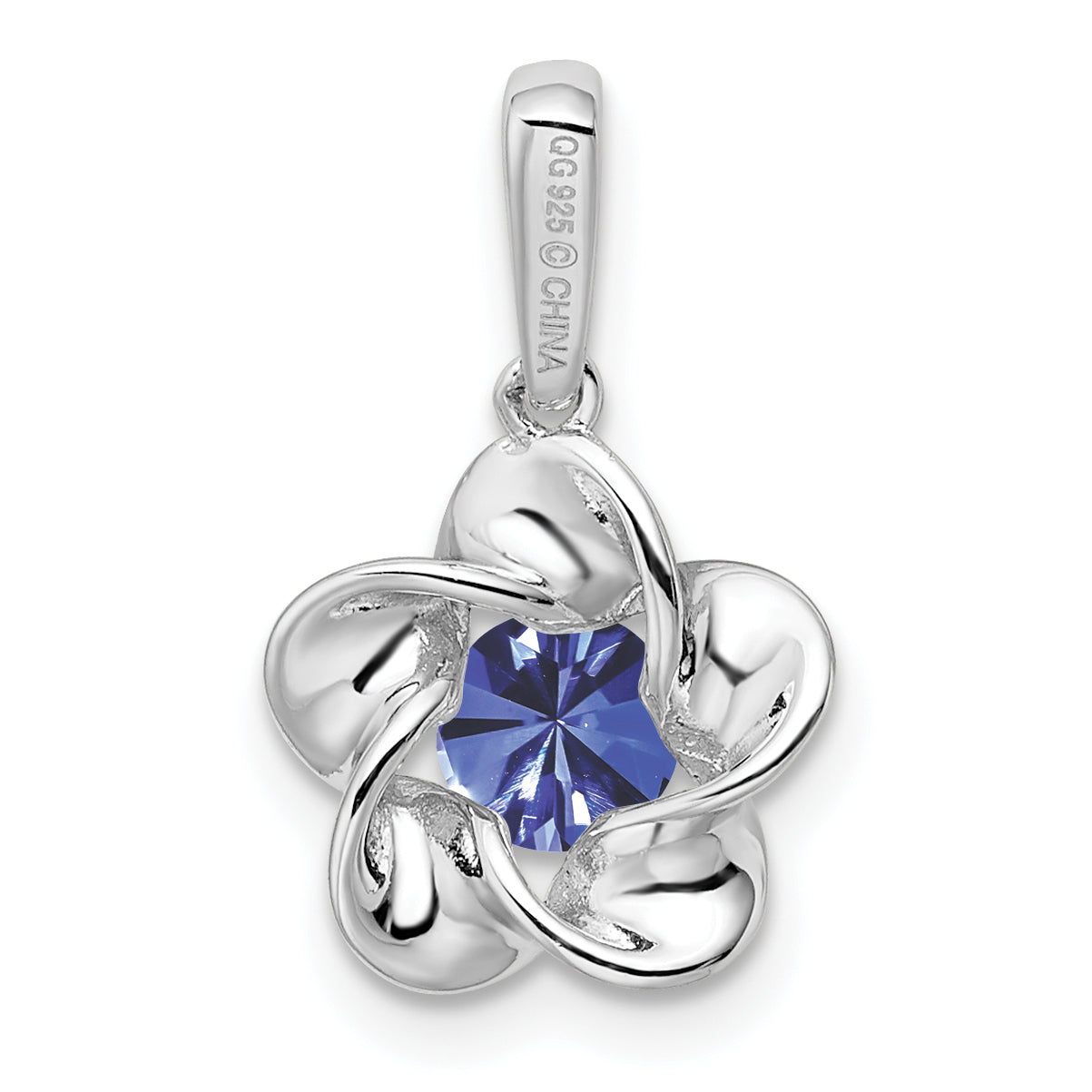Sterling Silver Rhodium-Plated Floral Created Sapphire Pendant