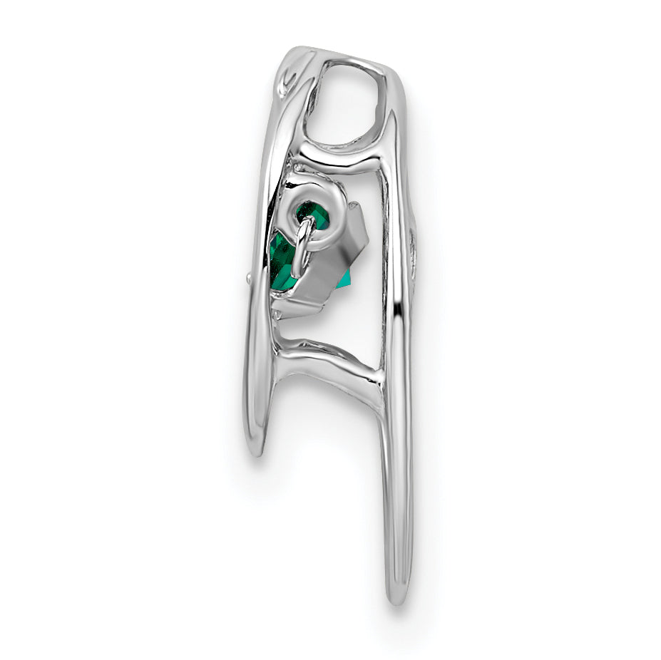 Sterling Silver Rhodium Created Emerald Birthstone Vibrant Chain Slide