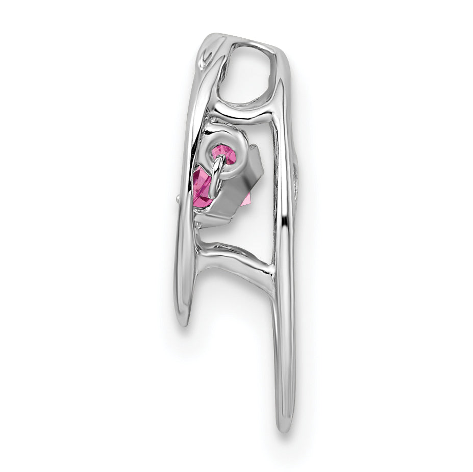 Sterling Silver Rhodium Plated Pink Cz Birthstone Vibrant Chain Slide