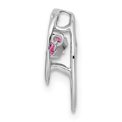 Sterling Silver Rhodium Plated Pink Cz Birthstone Vibrant Chain Slide