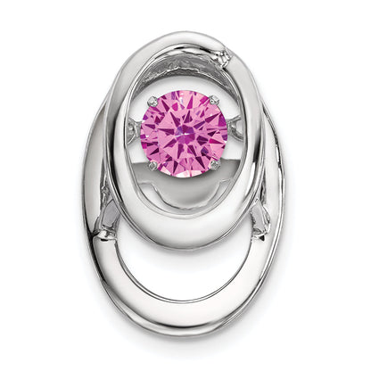 Sterling Silver Rhodium Plated Pink Cz Birthstone Vibrant Chain Slide