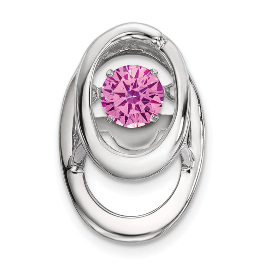 Sterling Silver Rhodium Plated Pink Cz Birthstone Vibrant Chain Slide