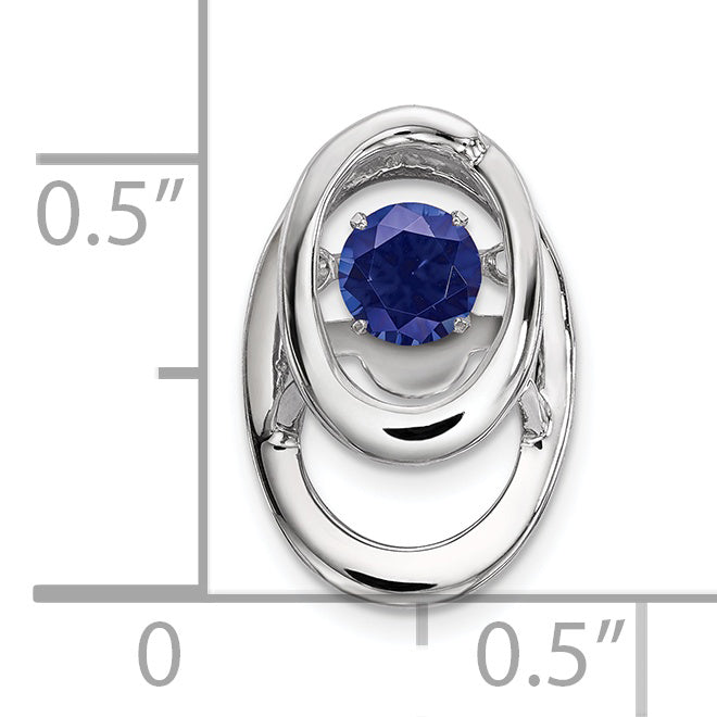 Sterling Silver Rhodium Created Sapphire Birthstone Vibrant Chain Slide