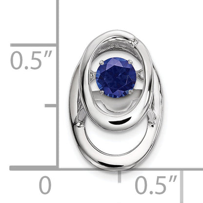 Sterling Silver Rhodium Created Sapphire Birthstone Vibrant Chain Slide