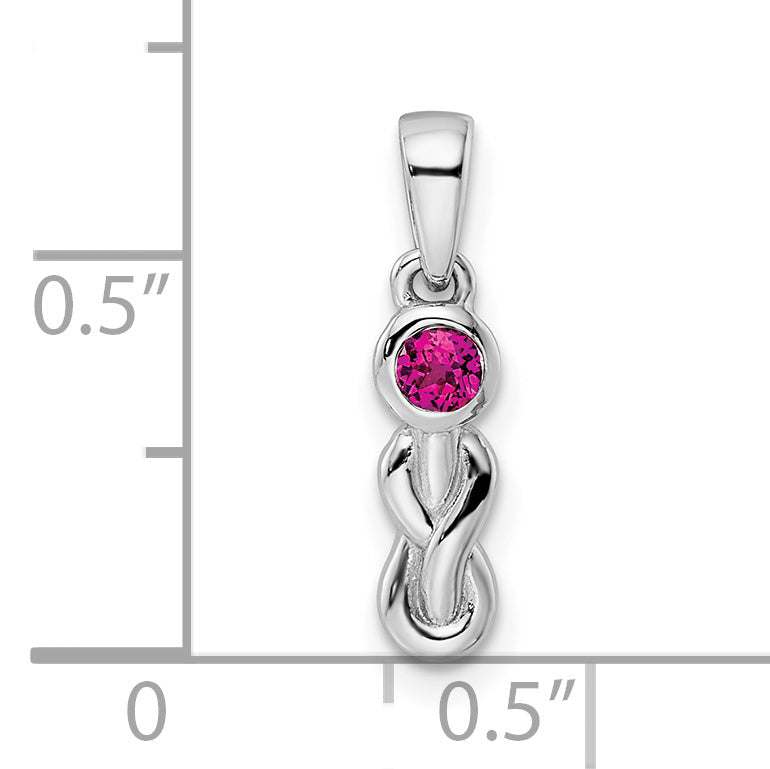Sterling Silver Rh-Plated Polished Created Ruby Infinity Birthstone Pendant