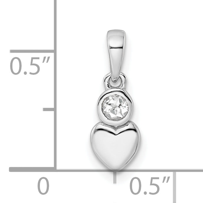 Sterling Silver Rhodium-Plated Polished White Topaz Heart Pendant