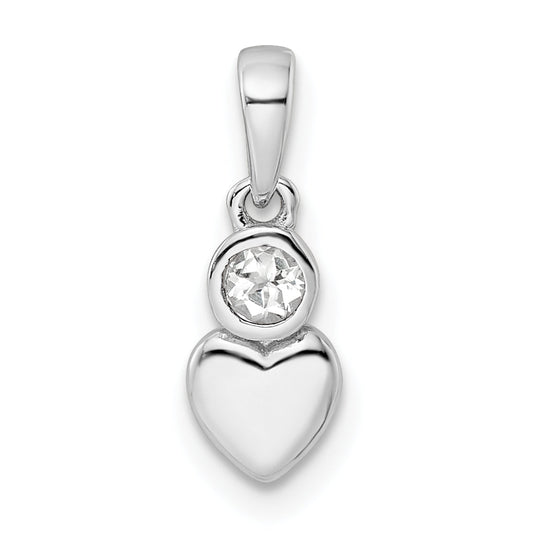 Sterling Silver Rhodium-Plated Polished White Topaz Heart Pendant