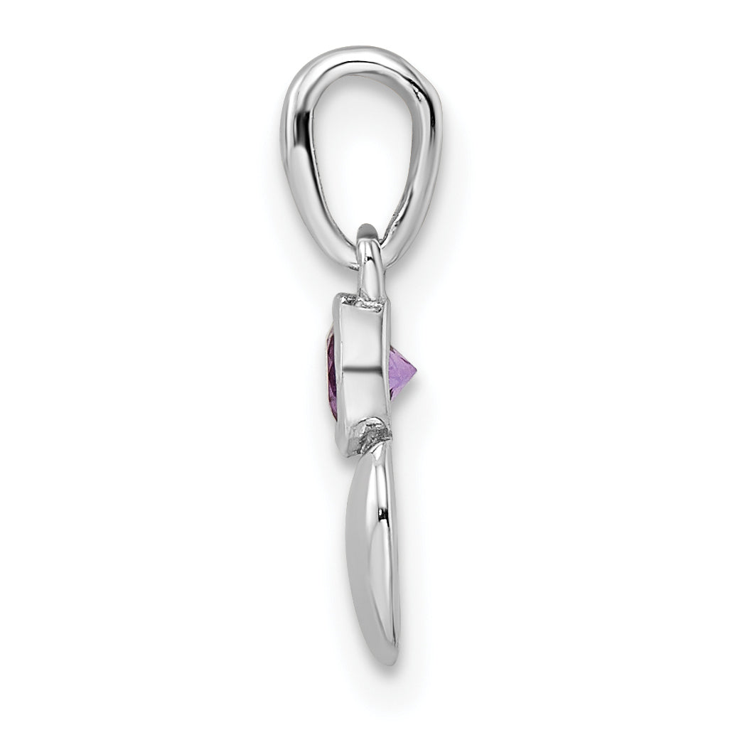 Sterling Silver Rhodium-Plated Polished Amethyst Heart Pendant