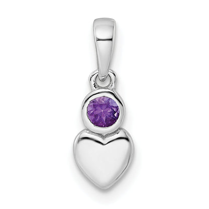 Sterling Silver Rhodium-Plated Polished Amethyst Heart Pendant