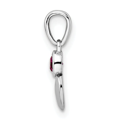 Sterling Silver Rhodium-Plated Polished Created Ruby Heart Pendant