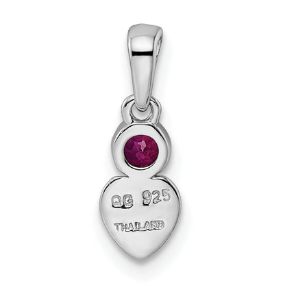 Sterling Silver Rhodium-Plated Polished Created Ruby Heart Pendant