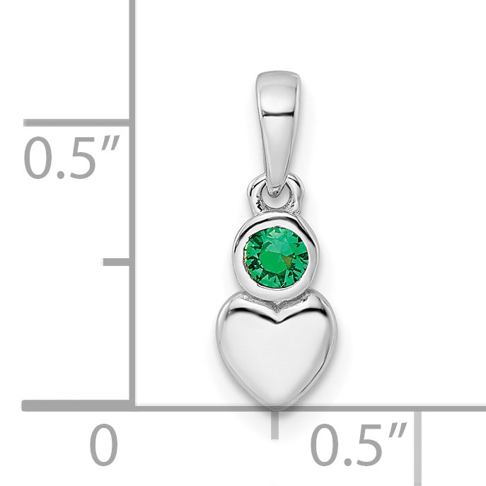 Sterling Silver Rhodium-Plated Lab Created Emerald Heart Pendant