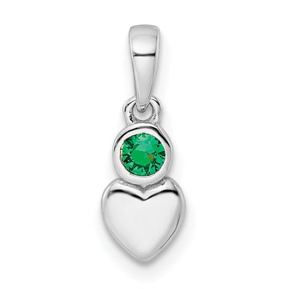 Sterling Silver Rhodium-Plated Lab Created Emerald Heart Pendant