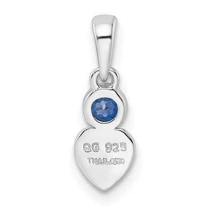 Sterling Silver Rhodium-Plated Lab Created Sapphire Heart Pendant