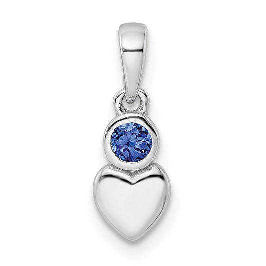 Sterling Silver Rhodium-Plated Lab Created Sapphire Heart Pendant