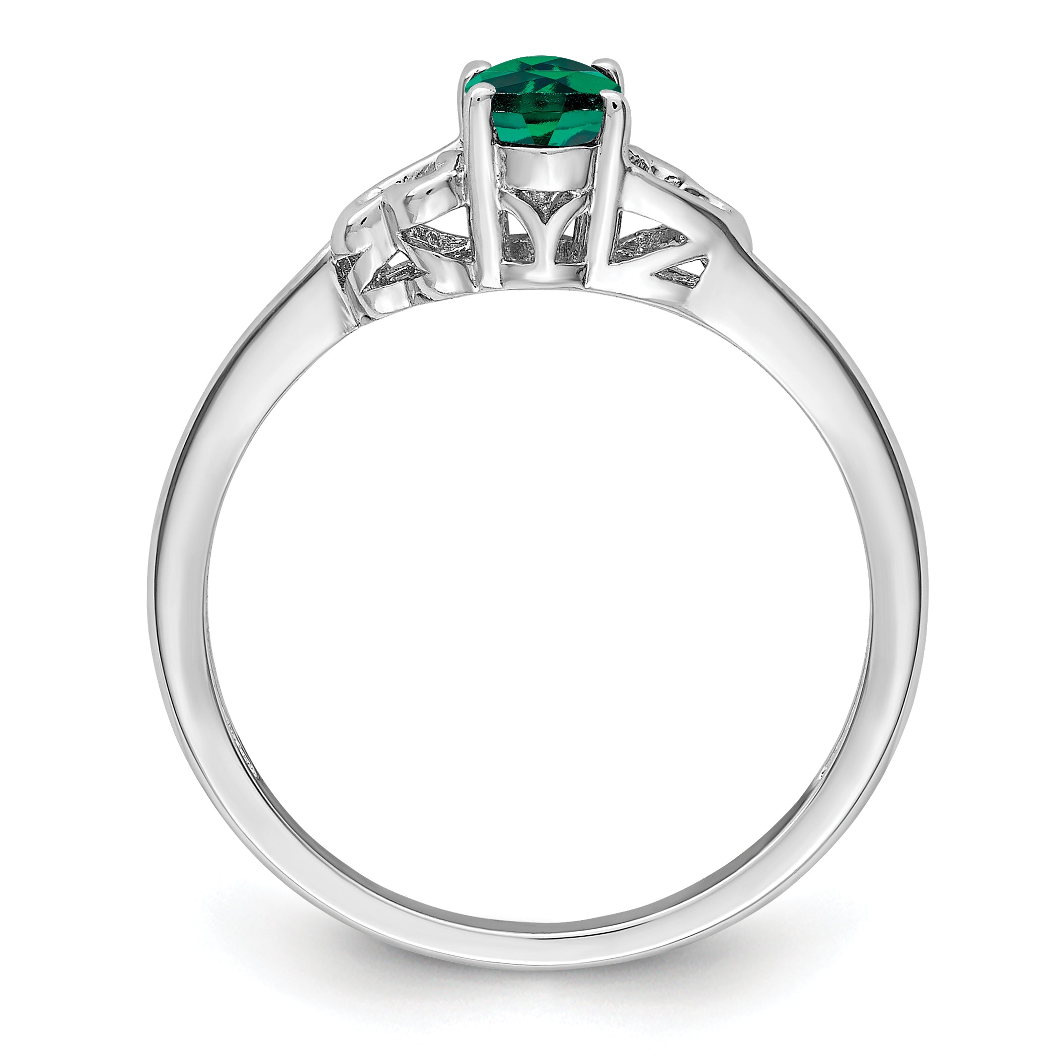 Sterling Silver Rhodium-Plated Created Emerald Ring