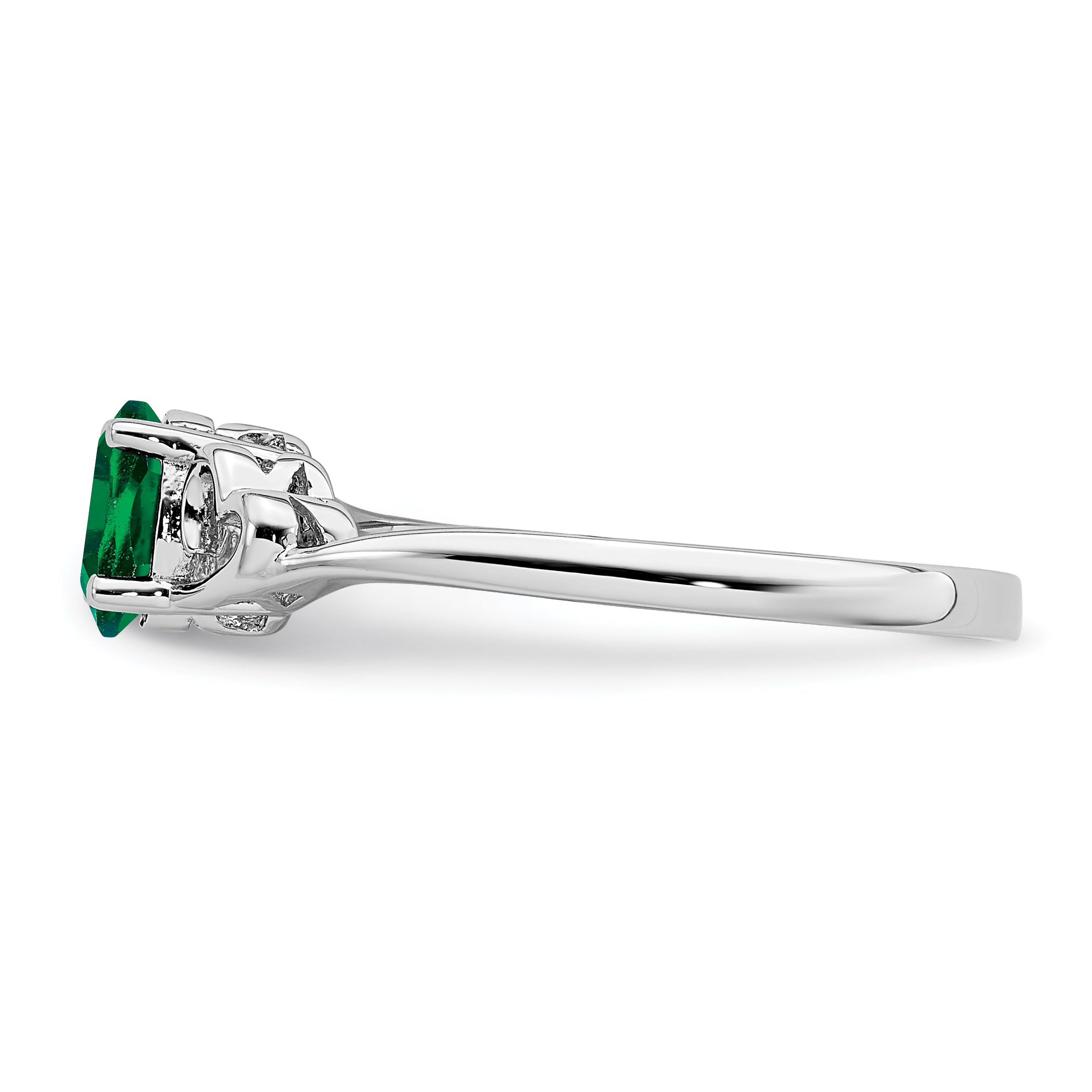 Sterling Silver Rhodium-Plated Created Emerald Ring