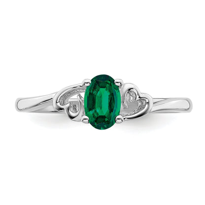 Sterling Silver Rhodium-Plated Created Emerald Ring