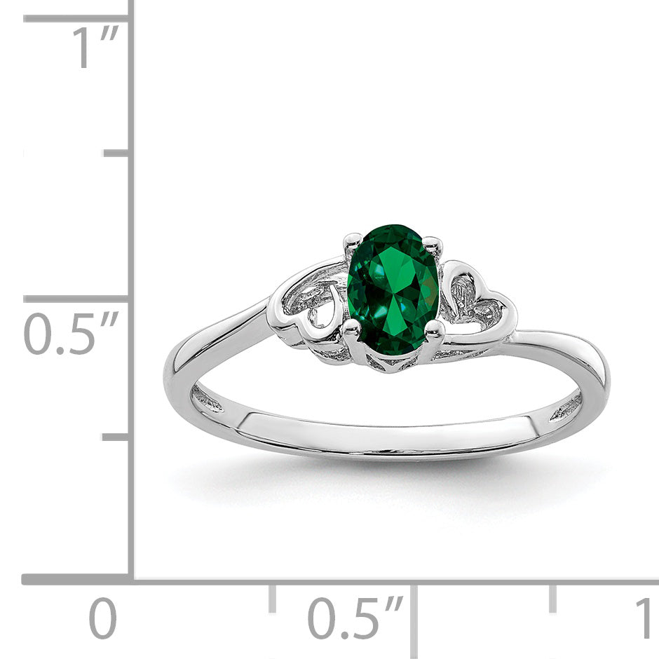 Sterling Silver Rhodium-Plated Created Emerald Ring