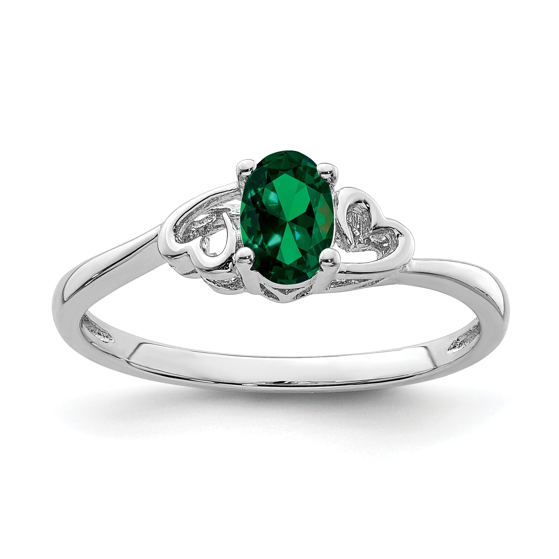 Sterling Silver Rhodium-Plated Created Emerald Ring