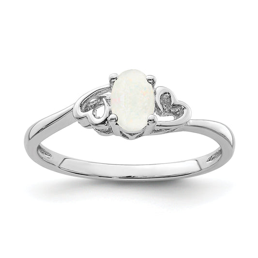 Sterling Silver Rhodium-Plated Created Opal Ring