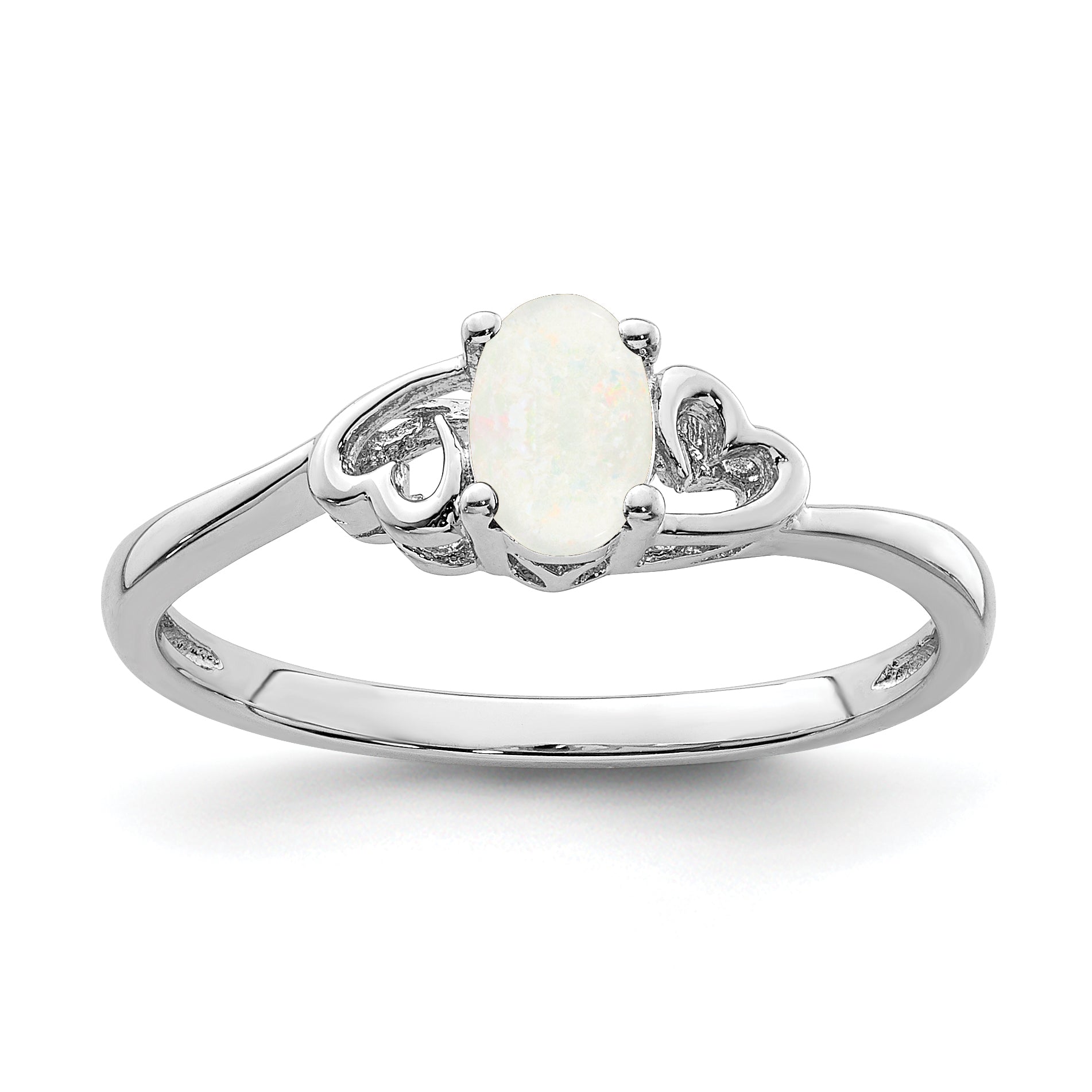 Sterling Silver Rhodium-Plated Created Opal Ring