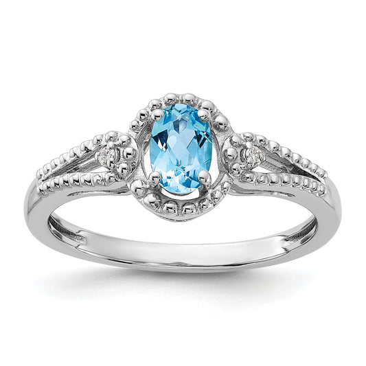 Sterling Silver Rhodium-Plated Light Swiss Blue Topaz & Diam. Ring