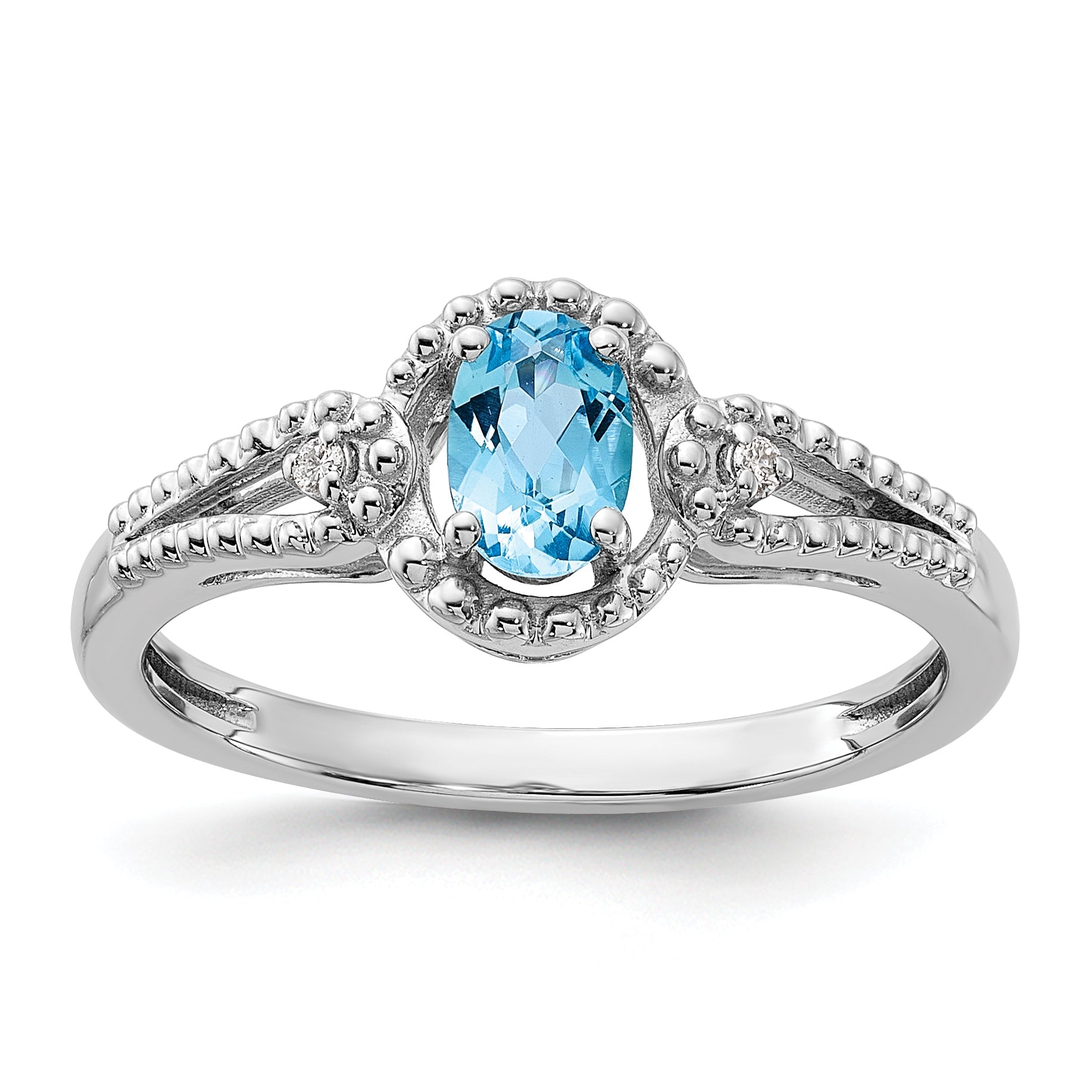 Sterling Silver Rhodium-Plated Light Swiss Blue Topaz & Diam. Ring