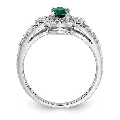 Sterling Silver Rhodium-Plated Created Emerald & Diam. Ring